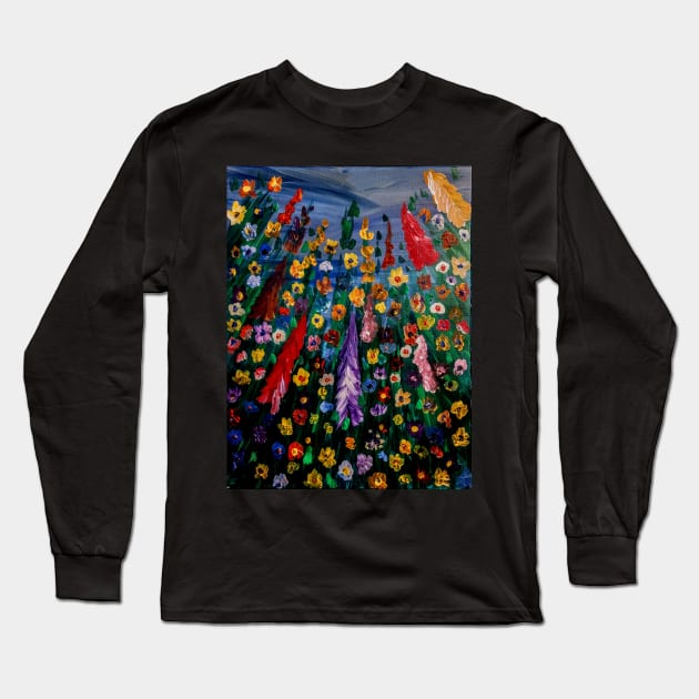 Wild flowers at night Long Sleeve T-Shirt by kkartwork